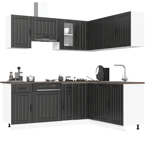 ZNTS 11 Piece Kitchen Cabinet Set Kalmar Black Engineered Wood 3314942