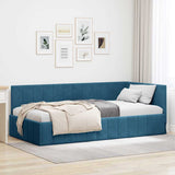 Corner Bed Frame with Headboard Blue 100 cm x 200 cm Velvet 42016316