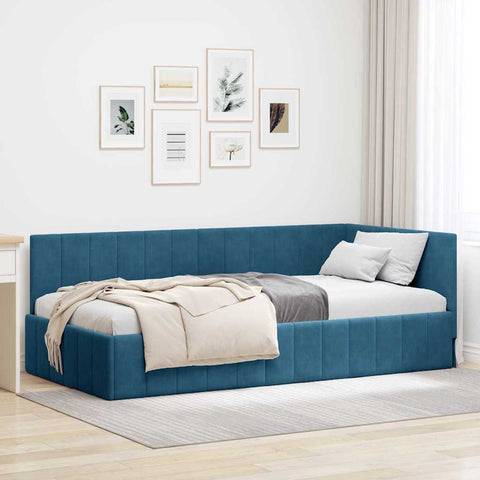 Corner Bed Frame with Headboard Blue 100 x 200 cm Velvet 42016316