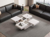 Modern square coffee table with marble look, Centre Tea Table with 4 Sliding Drawers, Coffee End N605P375112W