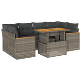 6 Piece Garden Sofa Set with Cushions Grey Poly Rattan Acacia 3327455