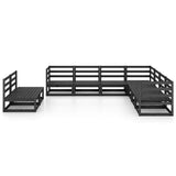 9 Piece Garden Lounge Set Black Solid Pinewood 3075858
