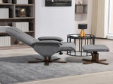 Linen Swivel Recliner Chair with Footstool, Upholstered Reclining Armchair with Wooden Base for T3398P344144