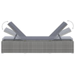 Sun Lounger with Cushion and Tea Table Poly Rattan Grey 317113
