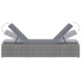 Sun Lounger with Cushion and Tea Table Poly Rattan Grey 317113
