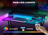 Gaming Desk with LED Lights Power Outlets, 100 x 60cm Z Shaped Computer Desk with Monitor Stand T3398P344330