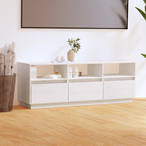 TV Cabinet White 140x37x50 cm Solid Wood Pine 813431
