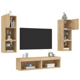 6 Piece TV Wall Units with LED Sonoma Oak Engineered Wood 3216617