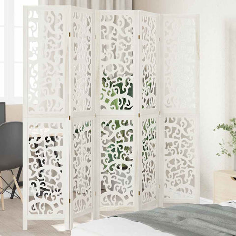 Room Divider 5 Panels White Solid Wood Paulownia 358743