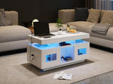 High Gloss Coffee Table with LED lights, USB PortsSockets, Centre Table with 2 doors, Sofa Side N605P368318W