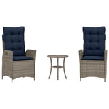 3 Piece Bistro Set with Cushions Grey Poly Rattan 365279