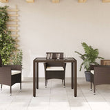 Garden Table with Glass Top Brown 90x90x75 cm Poly Rattan 365528