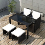 5 Piece Outdoor Dining Set with Cushions Poly Rattan Black 42596