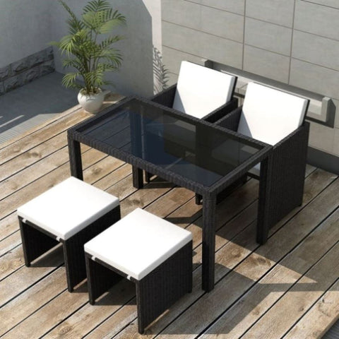 5 Piece Outdoor Dining Set with Cushions Poly Rattan Black 42596
