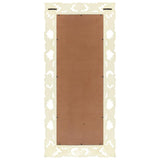 321643 Hand Carved Mirror White 110x50 cm Solid Mango Wood