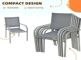 7 Piece Garden Dining Set, Outdoor Table and 6 Stackable Chairs, Steel Frame, Tempered Glass Top T3398P315966