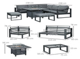 6-Piece Aluminium Garden Furniture Set with Fire Pit Table, Outdoor Dining Sofa Set with Cushions, T3398P323859