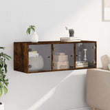 Wall Cabinet with Glass Doors Smoked Oak 102x37x35 cm 836515