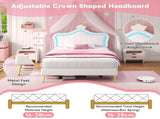 3ft Single Upholstered Bed with LED Adjustable Crown Shape Headboard, PU Leather Bed Frame with N652P265845W