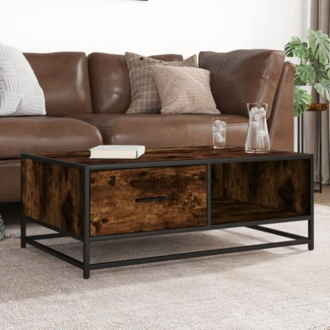 ZNTS Coffee Table Smoked Oak 90x57x35 cm Engineered Wood and Metal 848756