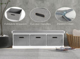 Three-Drawer Shoe Storage Bench, with Padded Top Seat - White T3398P328295