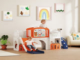 7 in 1 Toddler Slide Set with Basketball Hoop, Climbing Frame, Telescope, Drawing Board, Storage T3398P549474