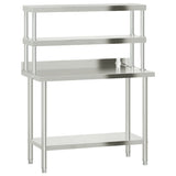 Kitchen Work Table with Overshelf 110x55x150 cm Stainless Steel 3208908