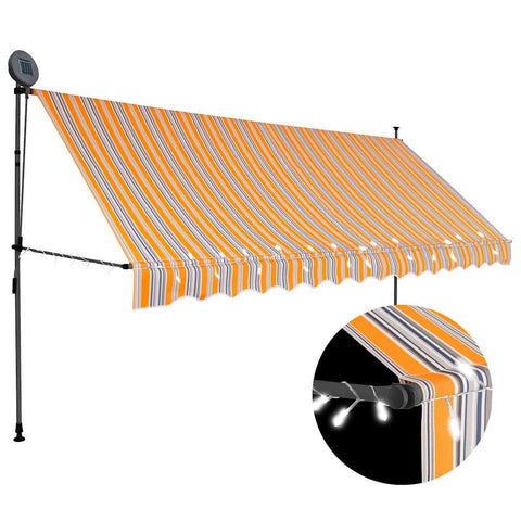 Manual Retractable Awning with LED 350 cm Yellow and Blue 145853