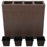 Garden Raised Bed with 4 Pots Poly Rattan Brown 41085