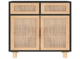 Sideboard Black 60x30x75 cm Solid Wood Pine and Natural Rattan 345637