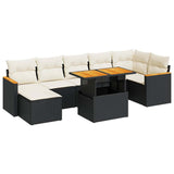 ZNTS 8 Piece Garden Sofa Set with Cushions Black Poly Rattan Acacia 3327514