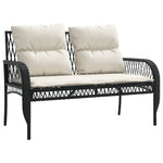 ZNTS 4 Piece Garden Sofa Set with Cushions Black Poly Rattan 368726