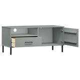 TV Cabinet with Metal Legs Grey Solid Wood Pine OSLO 351022