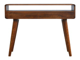 Solid Wood Curved Chestnut Console Table, 2 Drawers, 1 Open Slot, Dark Brown B2743P403023