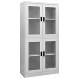 Office Cabinet Light Grey 90x40x180 cm Steel and Tempered Glass 335939