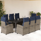 9 Piece Garden Dining Set with Cushions Grey Poly Rattan 3212881