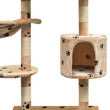 Cat Tree with Sisal Scratching Posts 125 cm Paw Prints Beige 170483