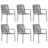 Dining Set Black Cotton Rope, Powder-Coated Steel, Tempered Glass 3058281