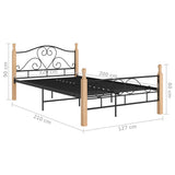 Bed Frame Black and Natural Oak Powder-coated metal, Oak wood 324941