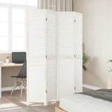 Room Divider 4 Panels White Solid Wood Paulownia 358835