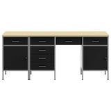 Work Cabinet with Drawer 4 pcs Black Engineered Wood and Steel 3321382