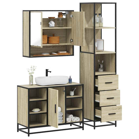 ZNTS 3 Piece Bathroom Furniture Set Sonoma Oak Engineered Wood 3301181