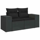 ZNTS 9 Piece Garden Sofa Set with Cushions Black Poly Rattan Acacia 3327408