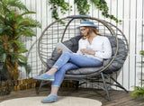 Folding Rattan Egg Chair, Freestanding Basket Chair with Cushion, Bottle Holder Bag for Outdoor or T3398P314720