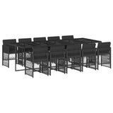 11 Piece Garden Dining Set with Cushions Black Poly Rattan 3210931