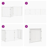 Dog Gate with Door Foldable 4 Panels White 320 cm Solid Wood Fir 352283