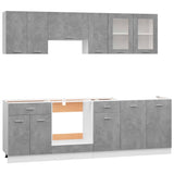 ZNTS 8 Piece Kitchen Cabinet Set Concrete Grey Engineered Wood 3067651