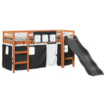 Kids' Loft Bed with Curtains White&Black 80x200 cm Solid Wood Pine 3309071