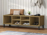 Shoe Rack with Metal Legs Brown 106x35x45 cm Solid Wood OSLO 350994