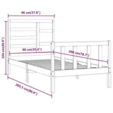 Bed Frame without Mattress White 90x200 cm Solid Wood Pine 3107599